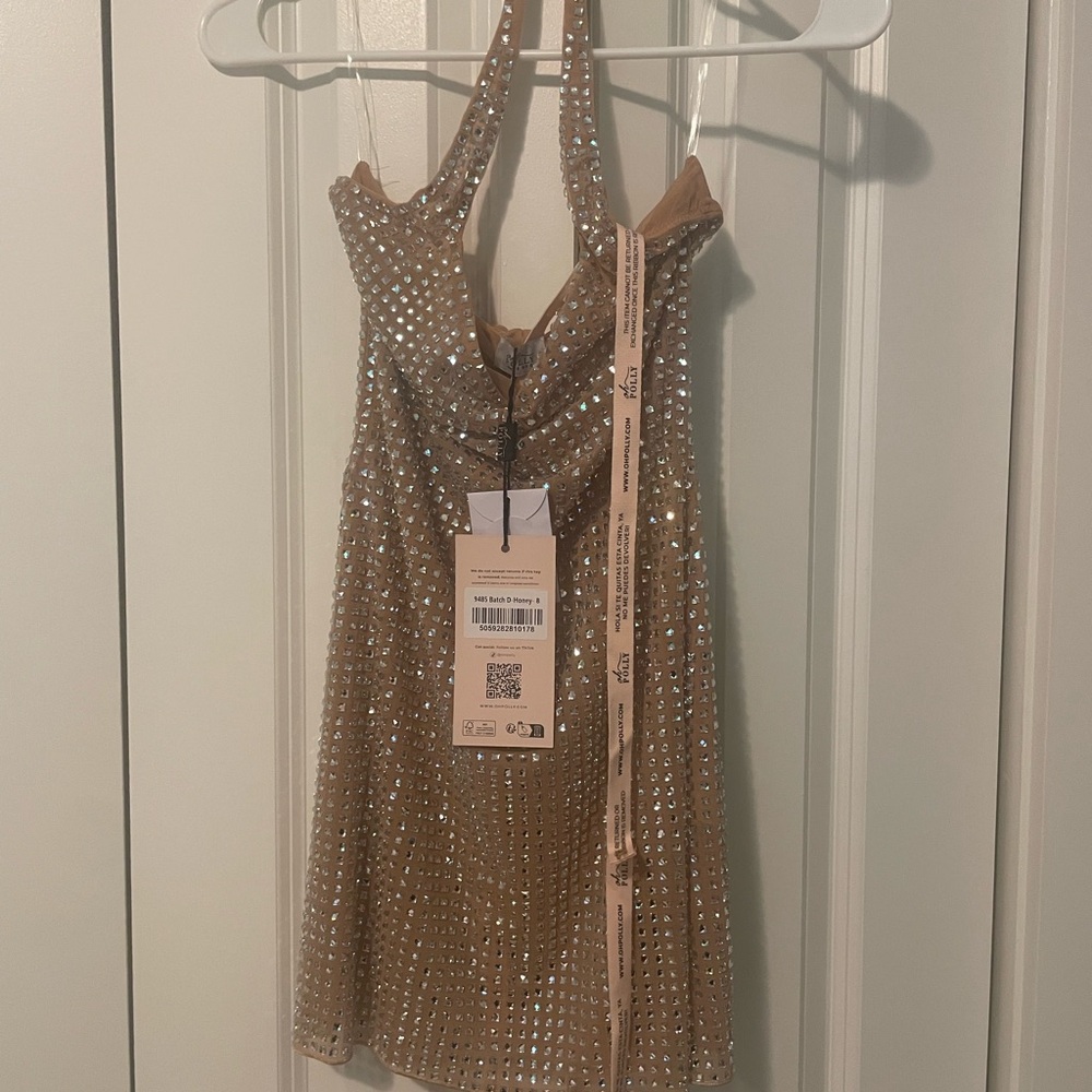 Oh Polly Embellished Honey Halterneck Mini Dress - Picture 2 of 5